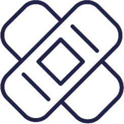 An icon of two bandaids forming an "X" shape. The bandaids are dark blue and have a square pad in the middle where they intersect. The design is minimalistic with clean lines and a transparent background, echoing the precision often seen at Progressive Mobility Physio & Performance.