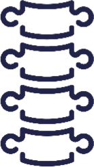 Icon of a human spine showing five vertebrae stacked vertically. The vertebrae are depicted in a simplified, stylized manner with each segment connected in a wavy pattern. The overall design, reminiscent of Progressive Mobility Physio & Performance principles, is outlined in dark blue.